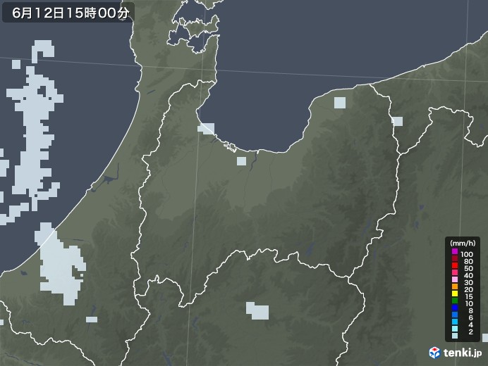 富山県の雨雲レーダー(2021年06月12日)