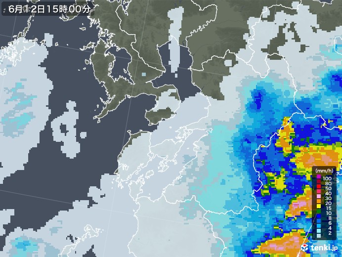熊本県の雨雲レーダー(2021年06月12日)
