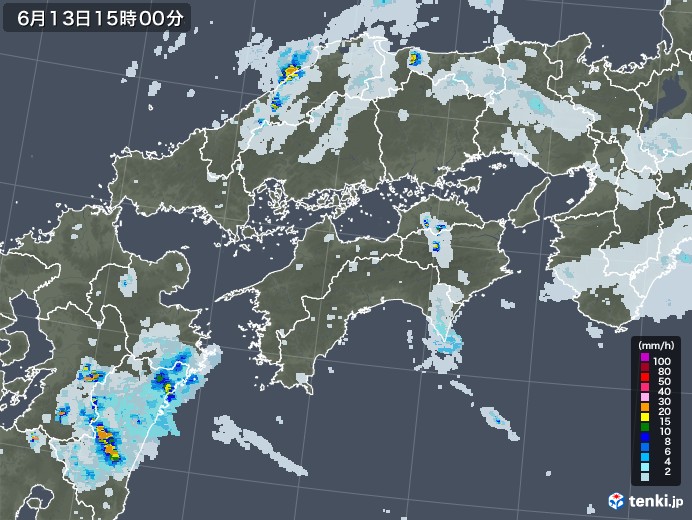 四国地方の雨雲レーダー(2021年06月13日)