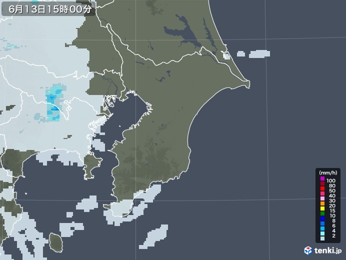 千葉県の雨雲レーダー(2021年06月13日)