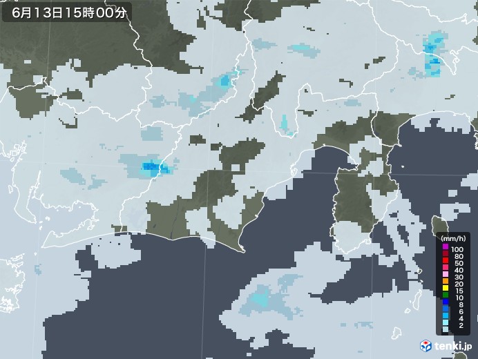 静岡県の雨雲レーダー(2021年06月13日)