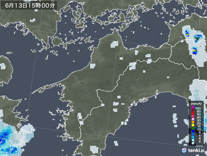 愛媛県の雨雲レーダー(2021年06月13日)