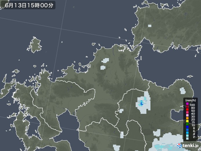 福岡県の雨雲レーダー(2021年06月13日)