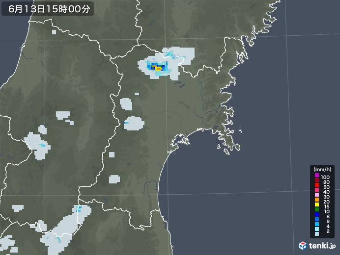 宮城県の雨雲レーダー(2021年06月13日)