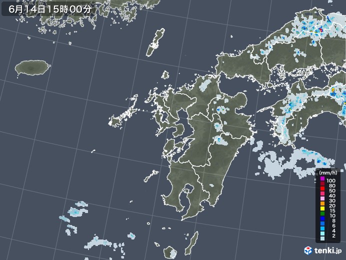 九州地方の雨雲レーダー(2021年06月14日)