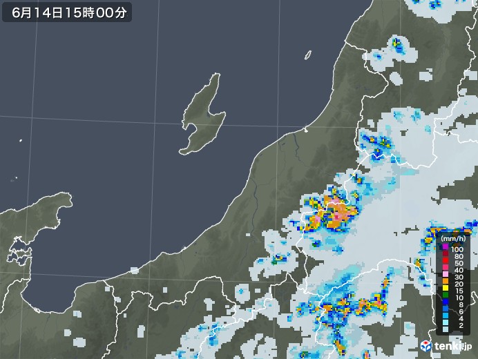新潟県の雨雲レーダー(2021年06月14日)