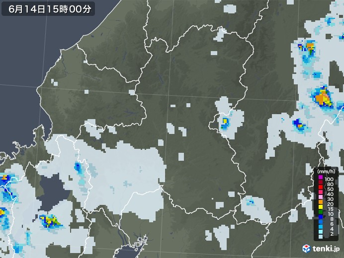 岐阜県の雨雲レーダー(2021年06月14日)