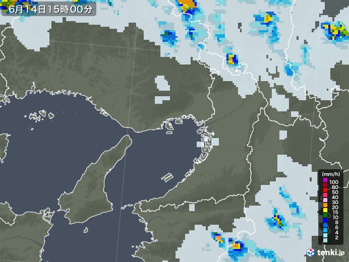 大阪府の雨雲レーダー(2021年06月14日)