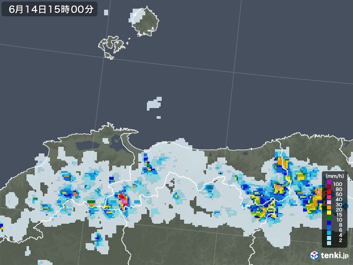 鳥取県の雨雲レーダー(2021年06月14日)