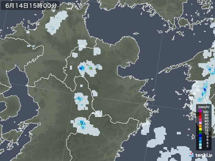 大分県の雨雲レーダー(2021年06月14日)