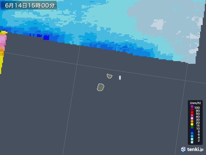 南大東島(沖縄県)の雨雲レーダー(2021年06月14日)