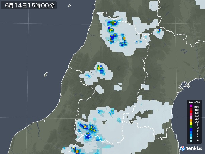 山形県の雨雲レーダー(2021年06月14日)