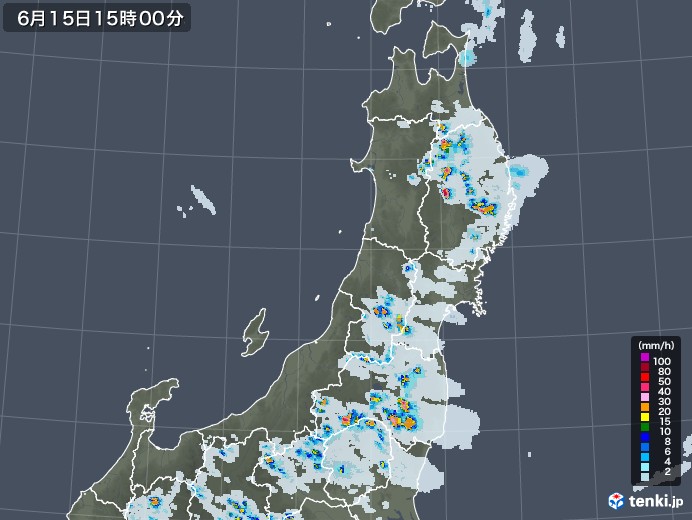 東北地方の雨雲レーダー(2021年06月15日)