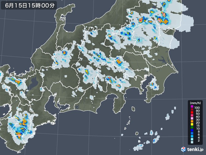 関東・甲信地方の雨雲レーダー(2021年06月15日)