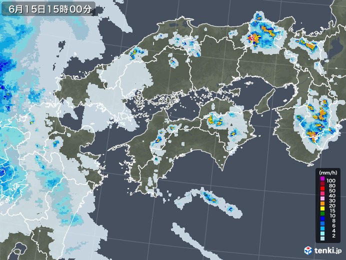 四国地方の雨雲レーダー(2021年06月15日)