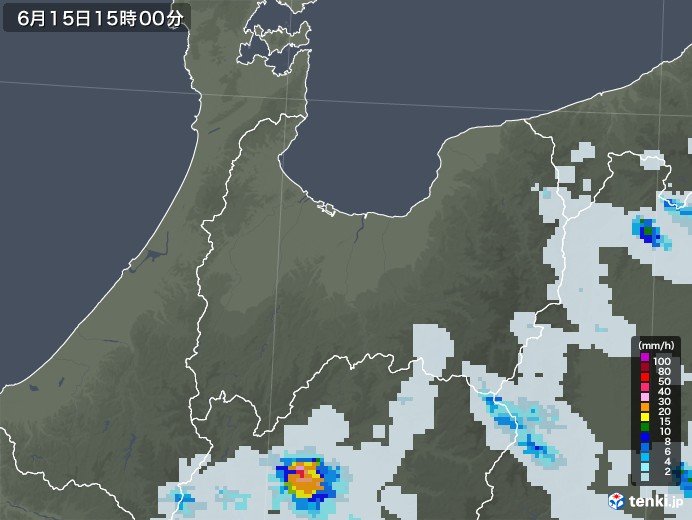 富山県の雨雲レーダー(2021年06月15日)