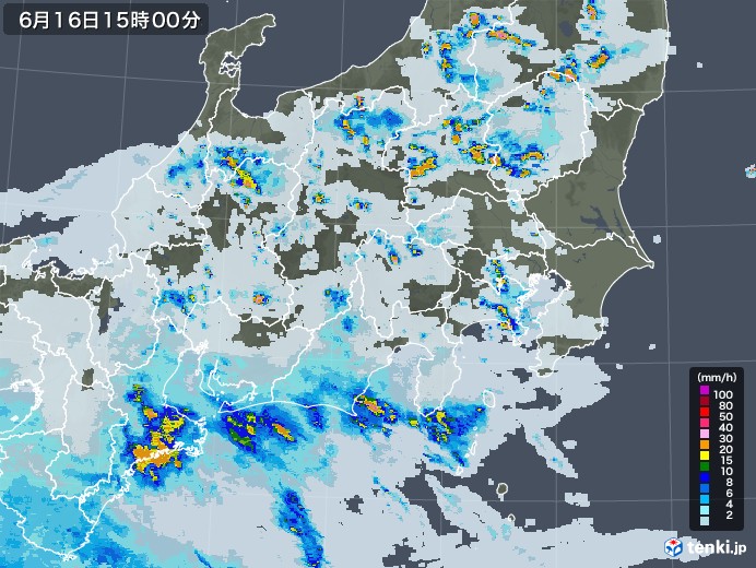 関東・甲信地方の雨雲レーダー(2021年06月16日)