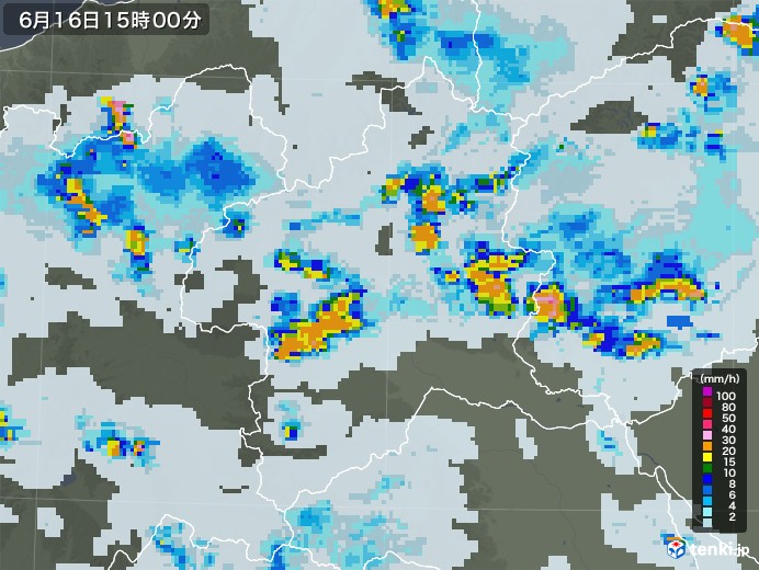 群馬県の雨雲レーダー(2021年06月16日)