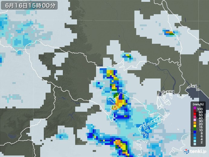 東京都の雨雲レーダー(2021年06月16日)