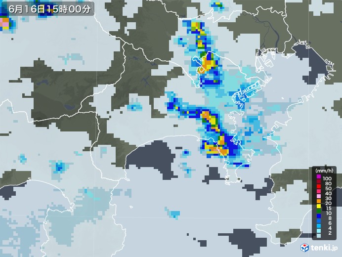 神奈川県の雨雲レーダー(2021年06月16日)