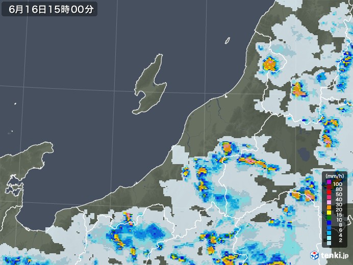 新潟県の雨雲レーダー(2021年06月16日)