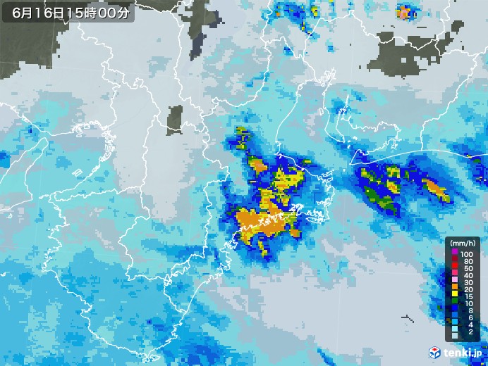 三重県の雨雲レーダー(2021年06月16日)