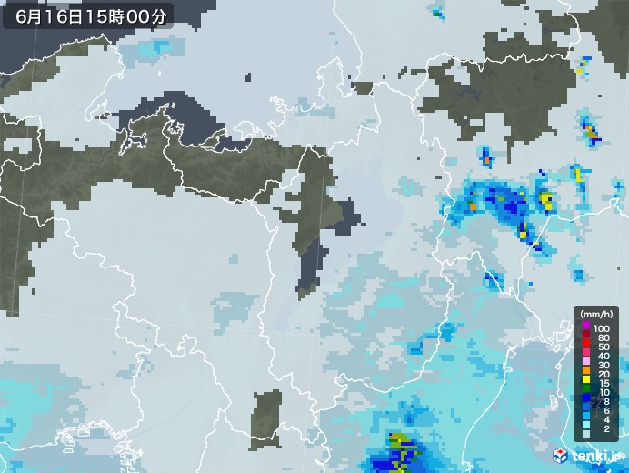 滋賀県の雨雲レーダー(2021年06月16日)