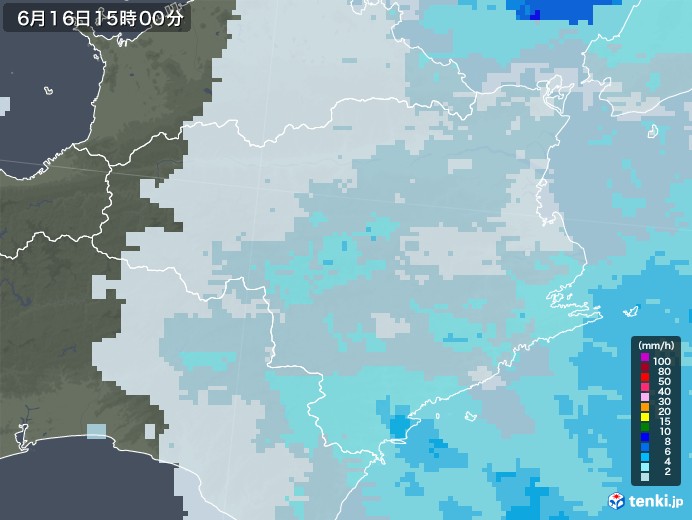 徳島県の雨雲レーダー(2021年06月16日)