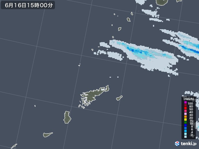 奄美諸島(鹿児島県)の雨雲レーダー(2021年06月16日)