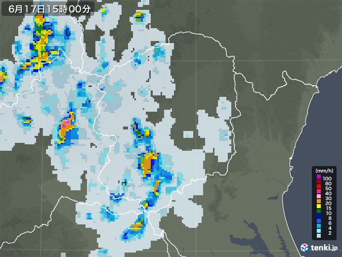 栃木県の雨雲レーダー(2021年06月17日)