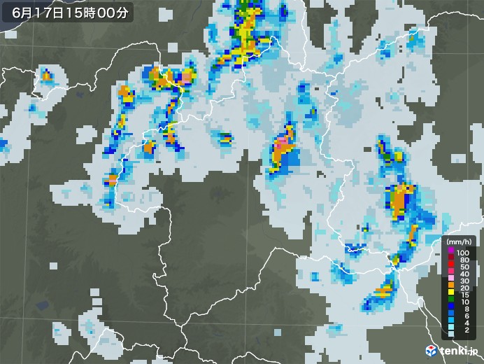 群馬県の雨雲レーダー(2021年06月17日)