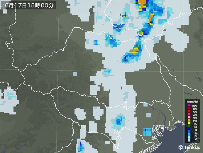 埼玉県の雨雲レーダー(2021年06月17日)