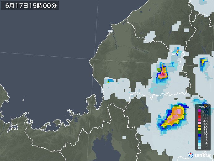 福井県の雨雲レーダー(2021年06月17日)