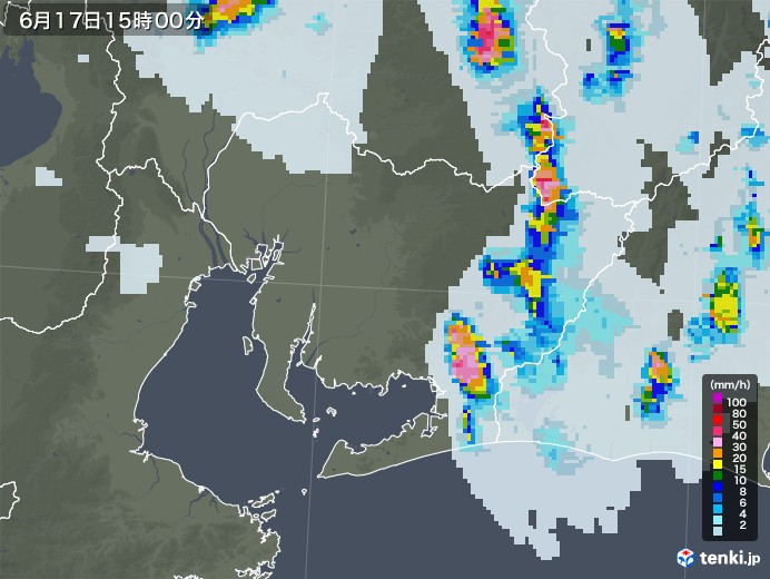 愛知県の雨雲レーダー(2021年06月17日)