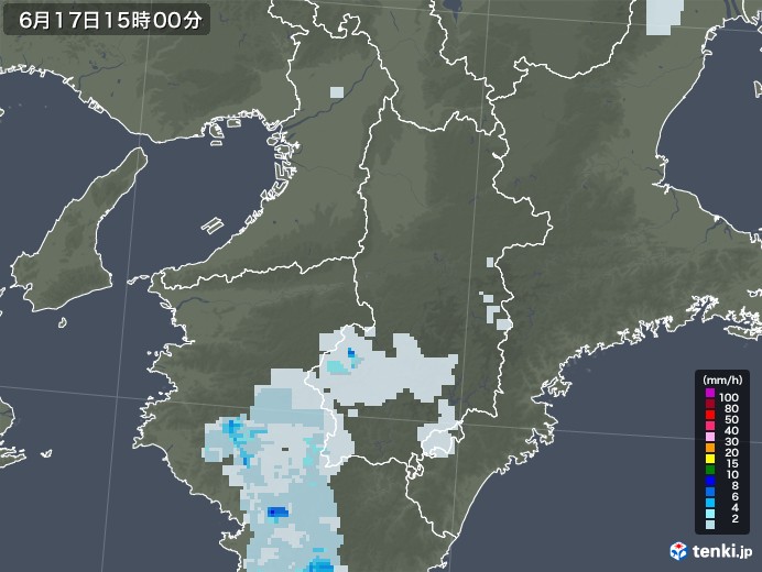 奈良県の雨雲レーダー(2021年06月17日)