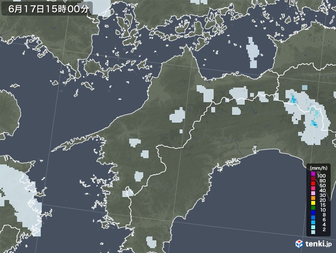 愛媛県の雨雲レーダー(2021年06月17日)