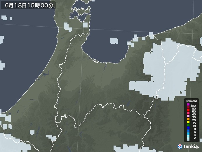 富山県の雨雲レーダー(2021年06月18日)