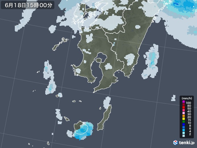 鹿児島県の雨雲レーダー(2021年06月18日)