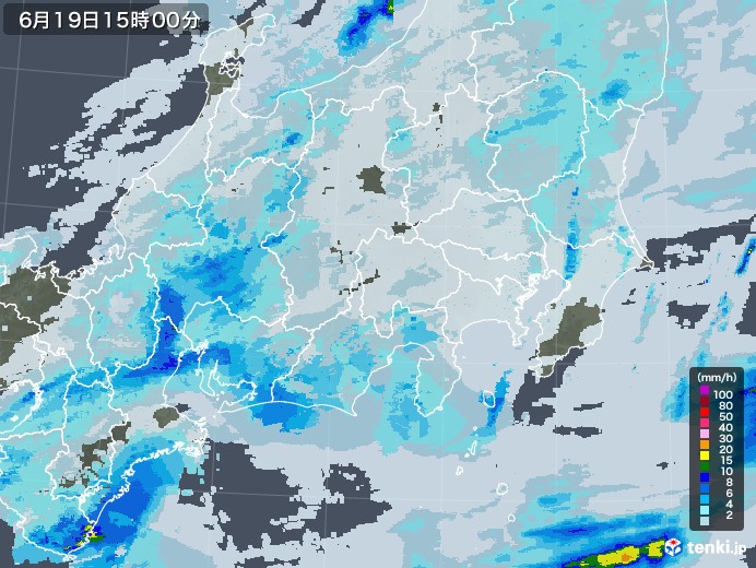 関東・甲信地方の雨雲レーダー(2021年06月19日)