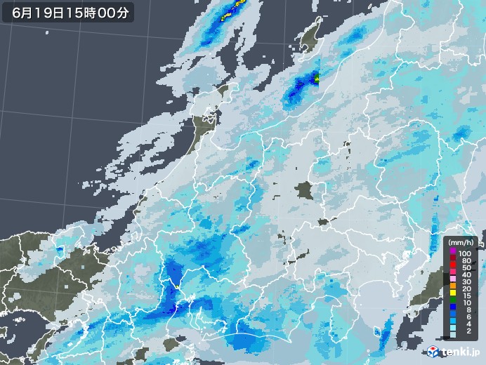 北陸地方の雨雲レーダー(2021年06月19日)