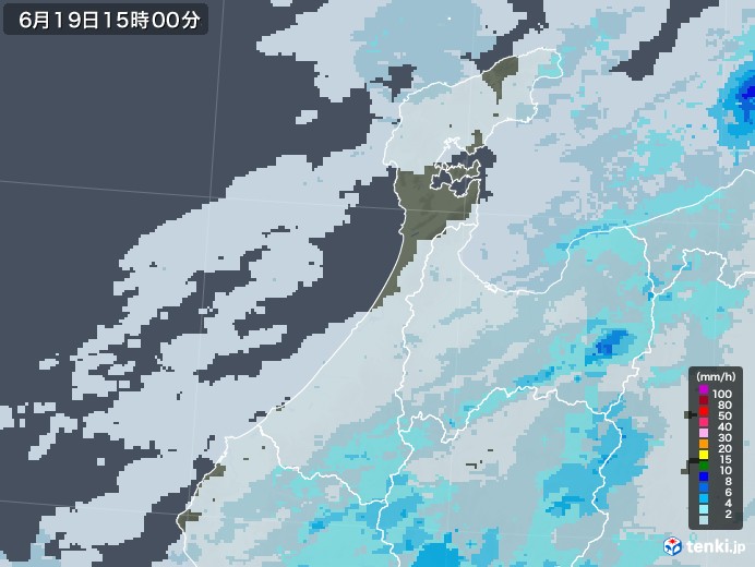 石川県の雨雲レーダー(2021年06月19日)