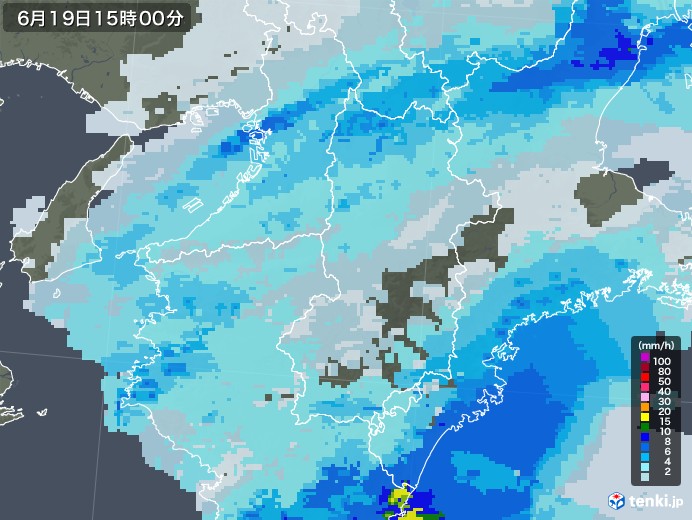 奈良県の雨雲レーダー(2021年06月19日)