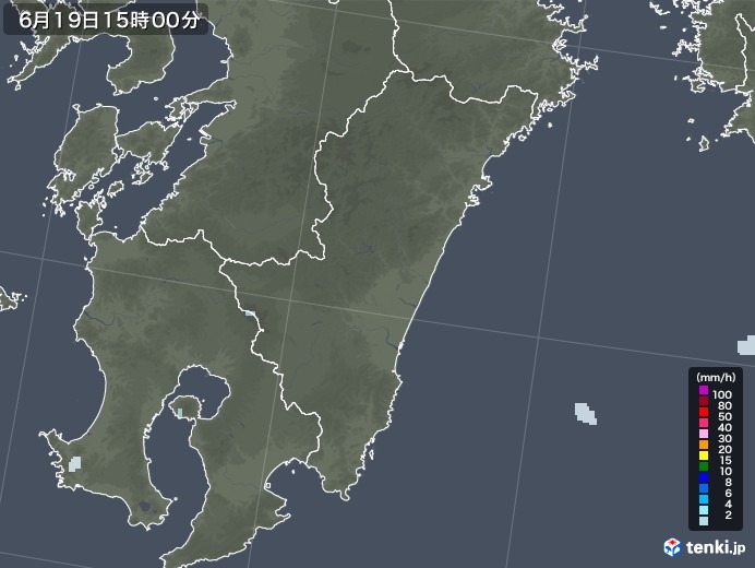 宮崎県の雨雲レーダー(2021年06月19日)