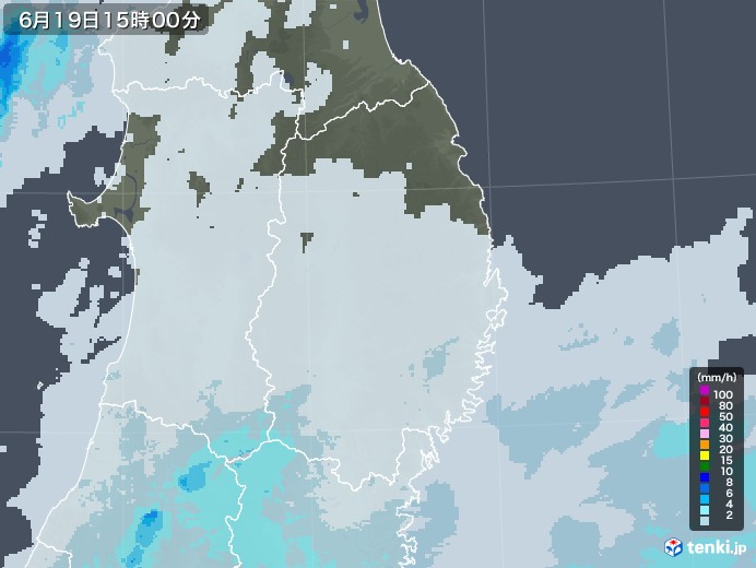 岩手県の雨雲レーダー(2021年06月19日)