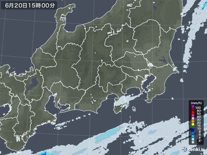 関東・甲信地方の雨雲レーダー(2021年06月20日)