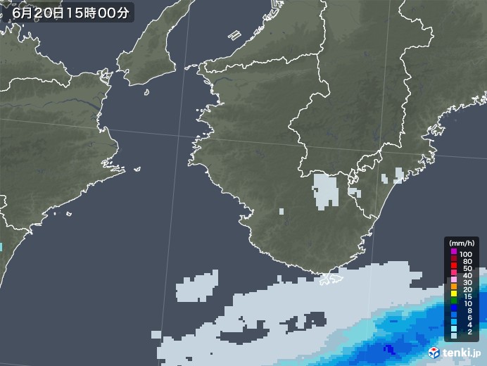 和歌山県の雨雲レーダー(2021年06月20日)