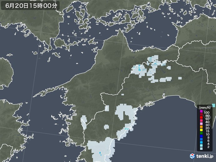 愛媛県の雨雲レーダー(2021年06月20日)