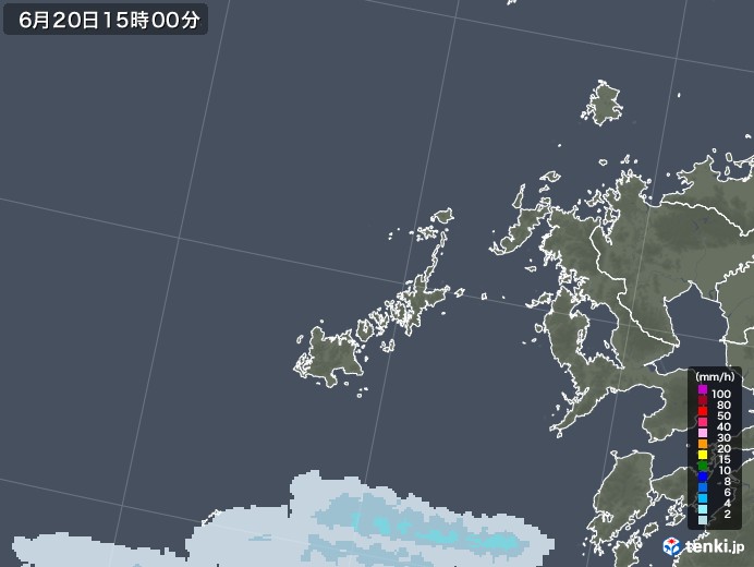 五島列島(長崎県)の雨雲レーダー(2021年06月20日)
