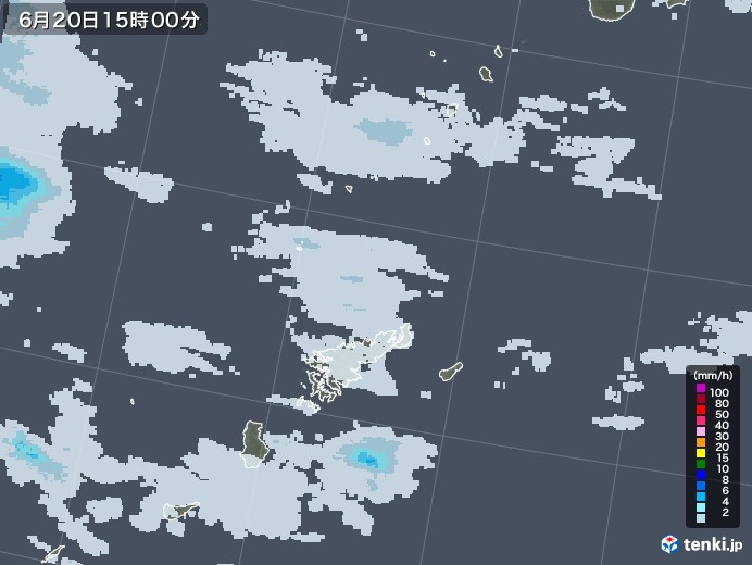 奄美諸島(鹿児島県)の雨雲レーダー(2021年06月20日)