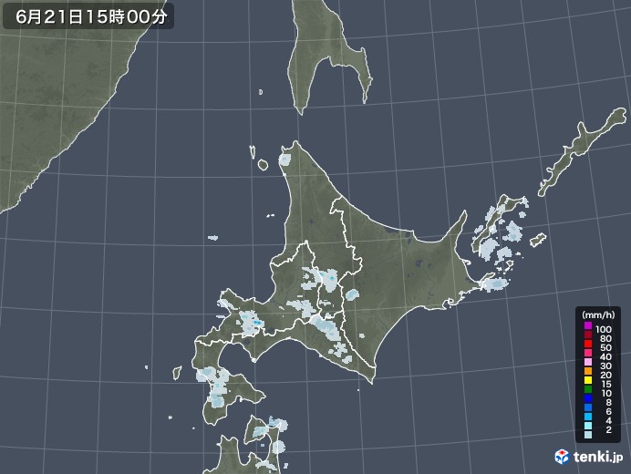 北海道地方の雨雲レーダー(2021年06月21日)